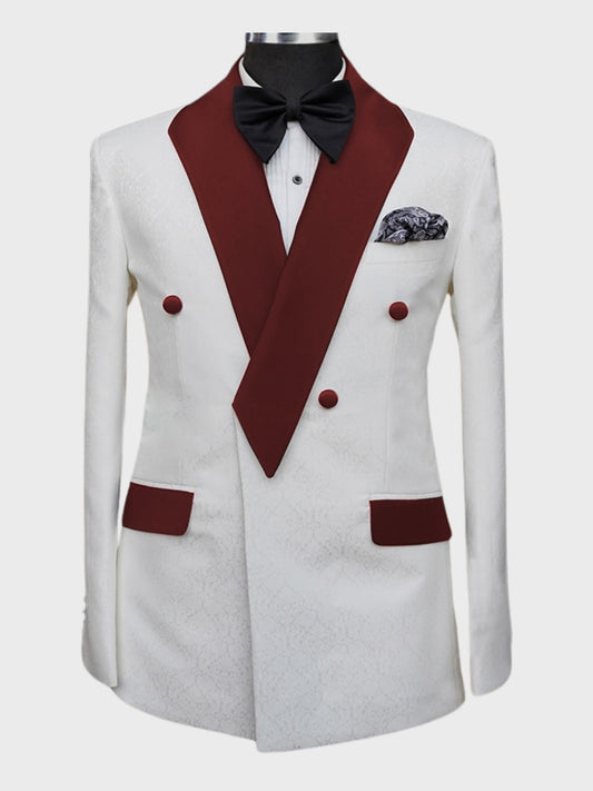 White Jacquard 2-piece Double-breasted Shawl Lapel suit