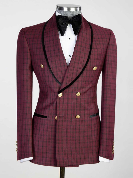 Rose Plaid 2-piece Double-breasted Shawl Lapel suit