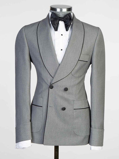 Grey 2-piece with belt Shawl Lapel suit
