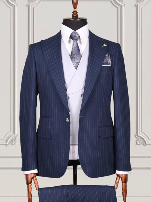 Blue 2-piece 1-button Peak Lapel suit