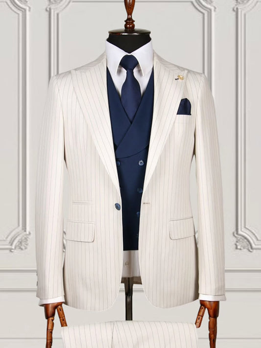 Beige 2-piece 1-button Peak Lapel suit
