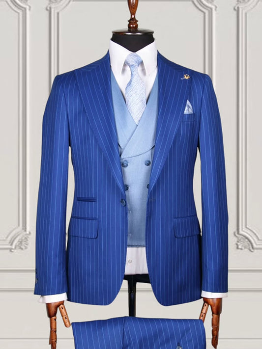 Blue 2-piece 1-button Peak Lapel suit