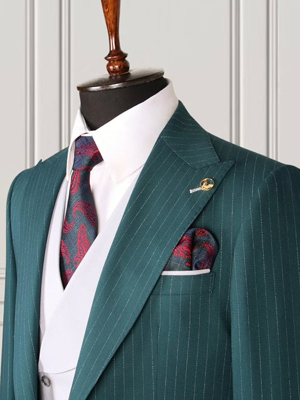 Green 2-piece 1-button Peak Lapel suit