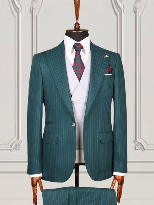 Green 2-piece 1-button Peak Lapel suit