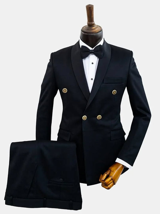 Black 2-piece double-breasted Shawl Lapel suit