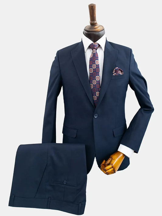 Navy Blue 2-piece 1-button Peak Lapel suit