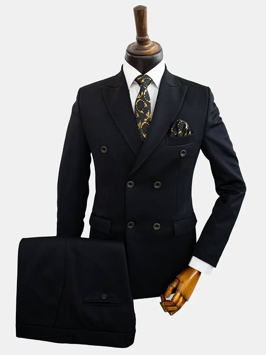 Black 2-piece double breasted Peak Lapel suit