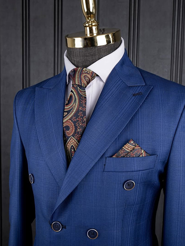 Blue 2-piece double breasted Peak Lapel suit