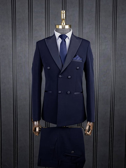 Black 2-piece Double breasted Peak Lapel suit