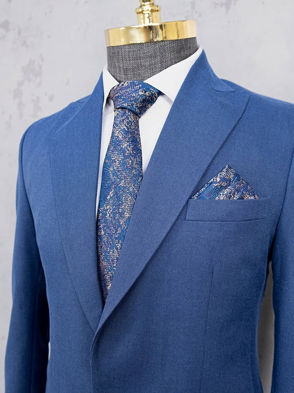 Blue 2 piece single breasted Peak Lapel suit
