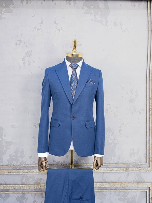 Blue 2 piece single breasted Peak Lapel suit