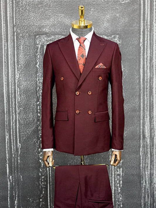 Burgundy 2-piece double-breasted Peak Lapel suit