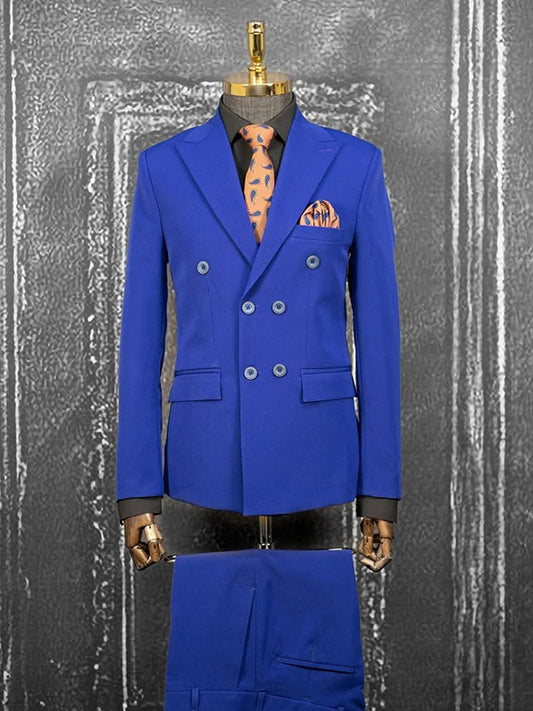 Blue 2-piece double-breasted Peak Lapel suit