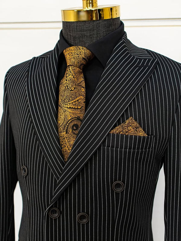 Black striped 2-piece double-breasted Peak Lapel suit