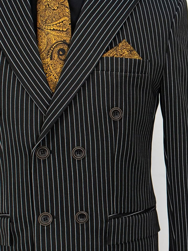 Black striped 2-piece double-breasted Peak Lapel suit