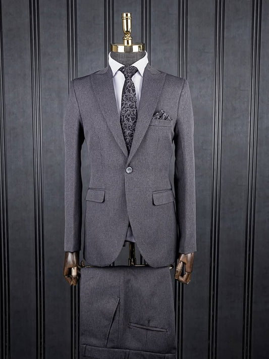 Grey 2-piece 1-button Peak Lapel suit