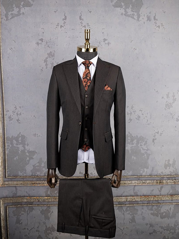 Black Stripe 3 Piece 1 Button Peak Lapel suit