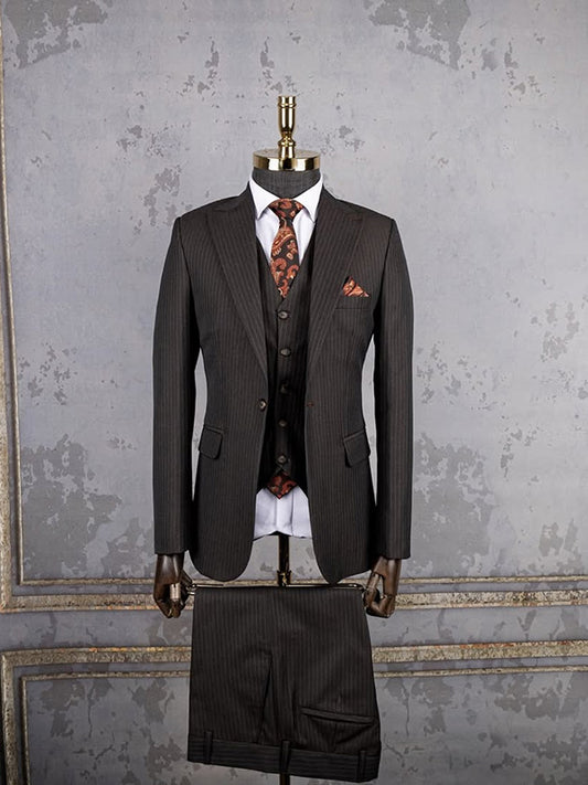 Black Stripe 3 Piece 1 Button Peak Lapel suit