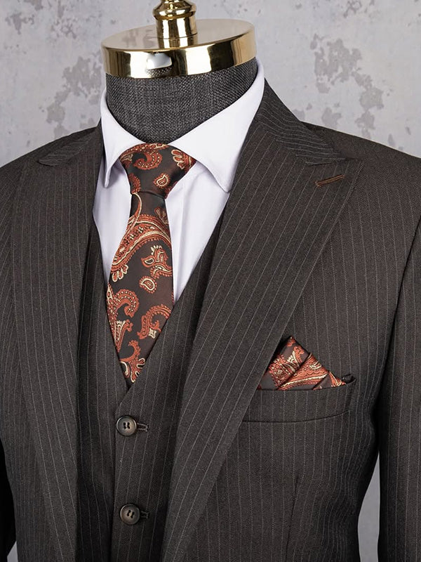 Black Stripe 3 Piece 1 Button Peak Lapel suit