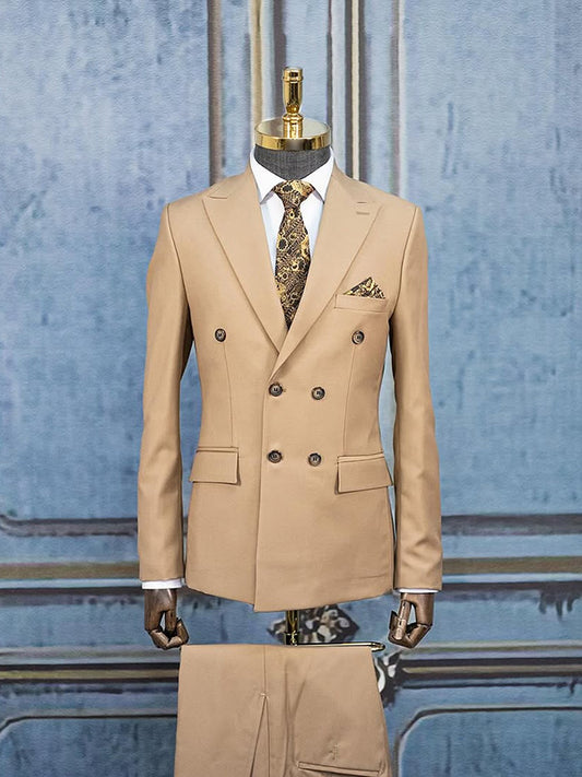 Light Brown 2 Piece Double Breasted Peak Lapel Suit