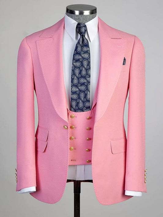 Pink 3-piece Single-breasted Peak Lapel suit