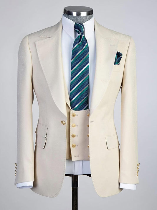 Apricot 3-piece Single-breasted Peak Lapel suit