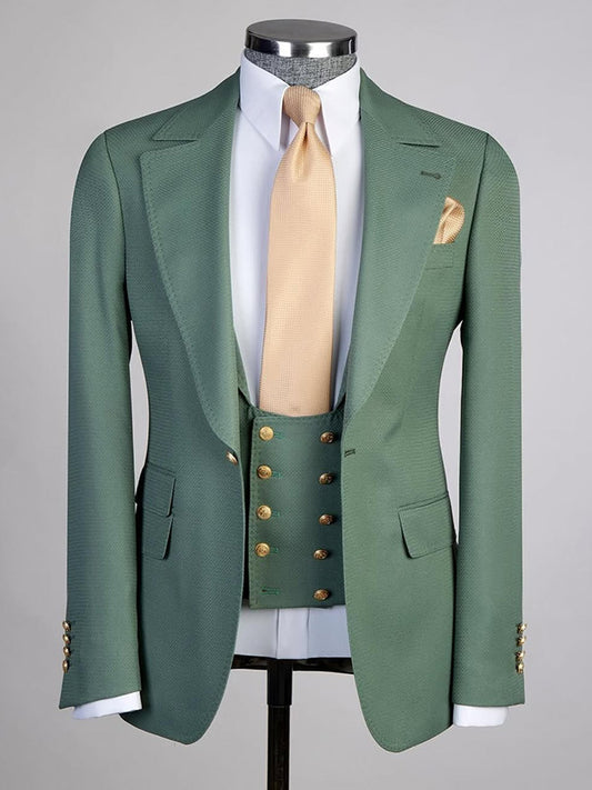 Mint green 3-piece Single-breasted Peak Lapel suit