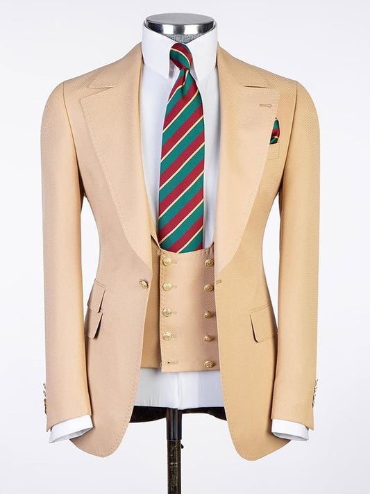 Light brown 3-piece Single-breasted Peak Lapel suit