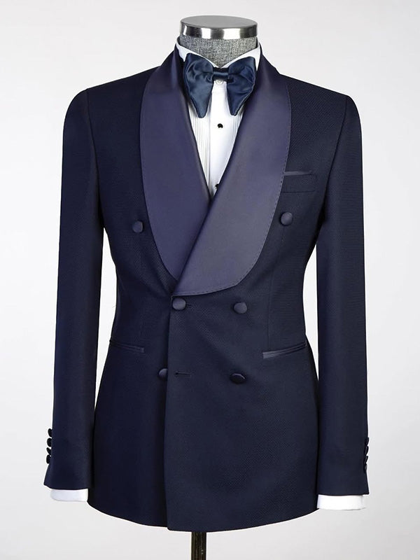 Navy Blue 2-piece double-breasted Shawl Lapel suit