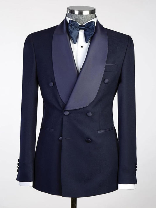 Navy Blue 2-piece double-breasted Shawl Lapel suit