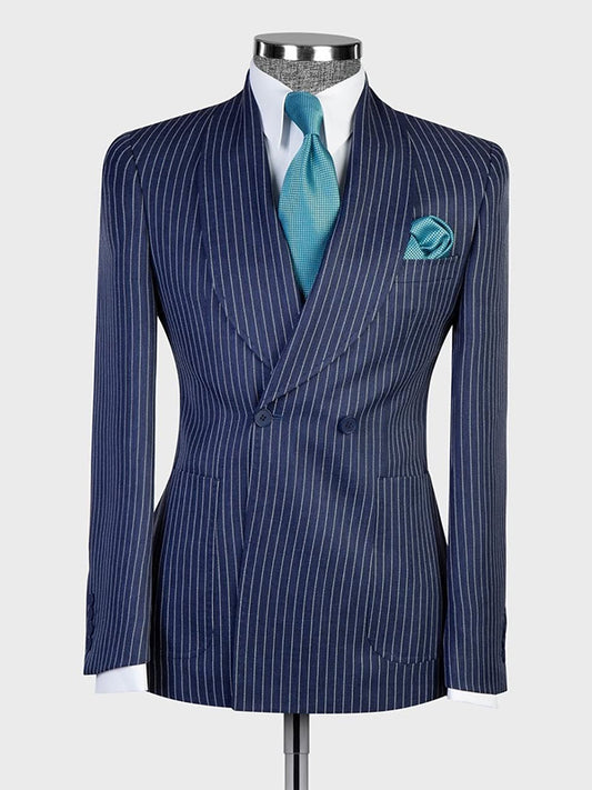 Blue Stripe 2-piece double-breasted Shawl Lapel suit
