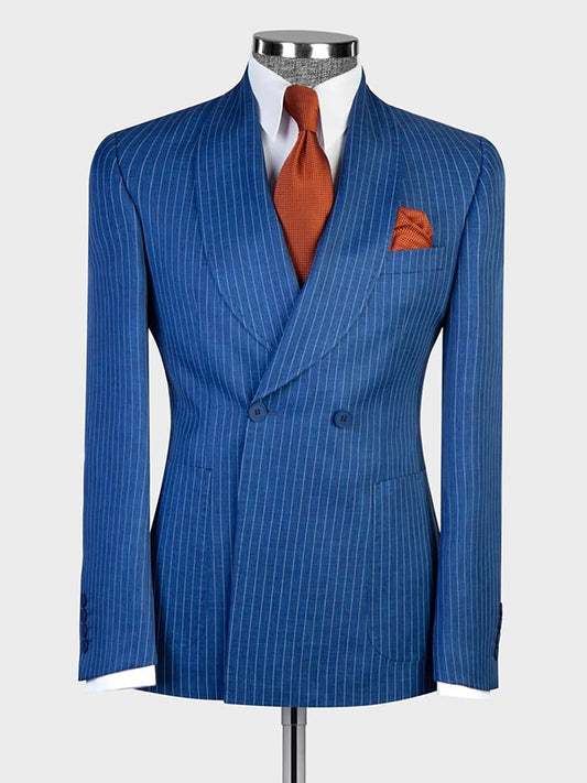 Blue Stripe 2-piece double-breasted Shawl Lapel suit
