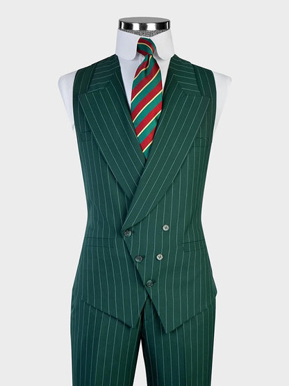 Green Stripe 3-piece single-breasted Peak Lapel suit