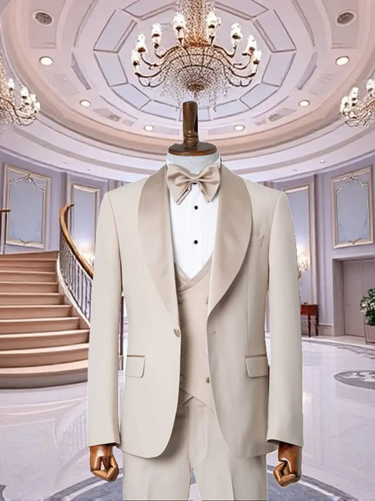 Apricot 2-piece 1-button Shawl Lapel suit