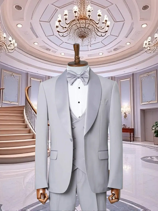 Light Grey 2-piece 1-button Shawl Lapel suit