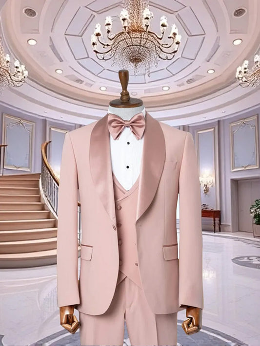 Light Pink 2-piece 1-button Shawl Lapel suit