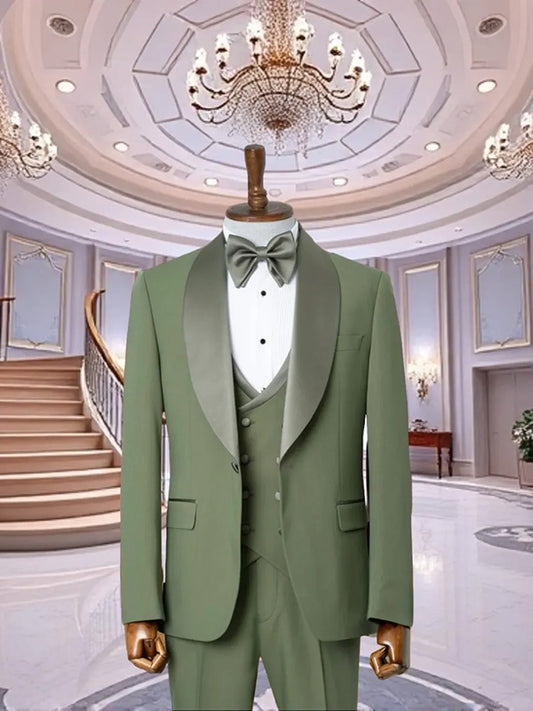 Green 2-piece 1-button Shawl Lapel suit