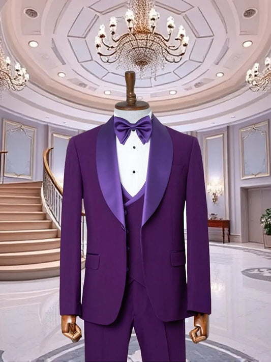 Purple 2-piece 1-button Shawl Lapel suit