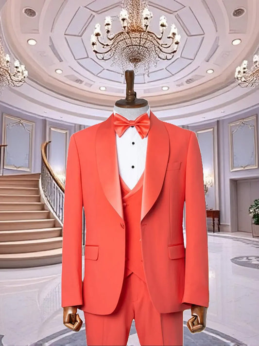 Orange 2-piece 1-button Shawl Lapel suit
