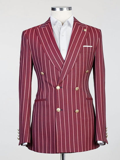 Red Striped 2-piece double breasted Peak Lapel suit