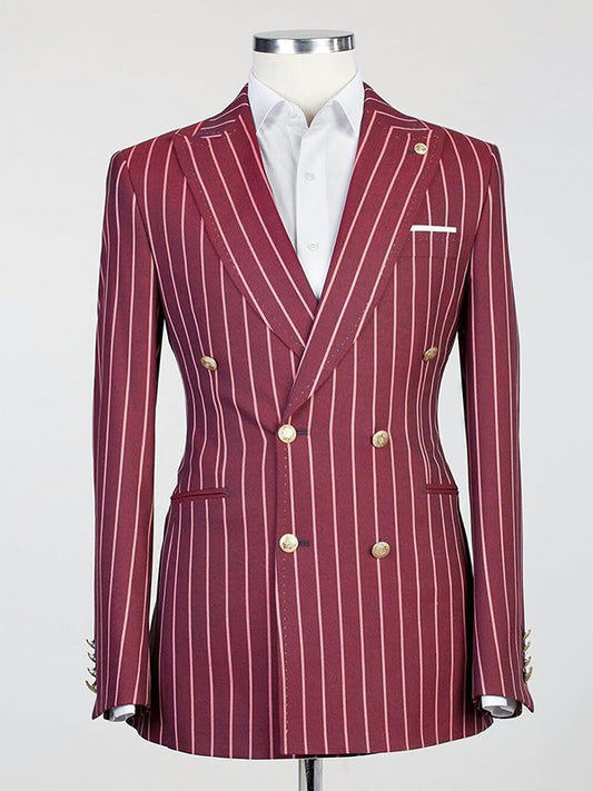 Red Striped 2-piece double breasted Peak Lapel suit