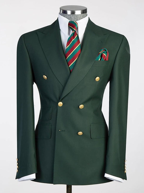 Green 2-piece double breasted Peak Lapel suit
