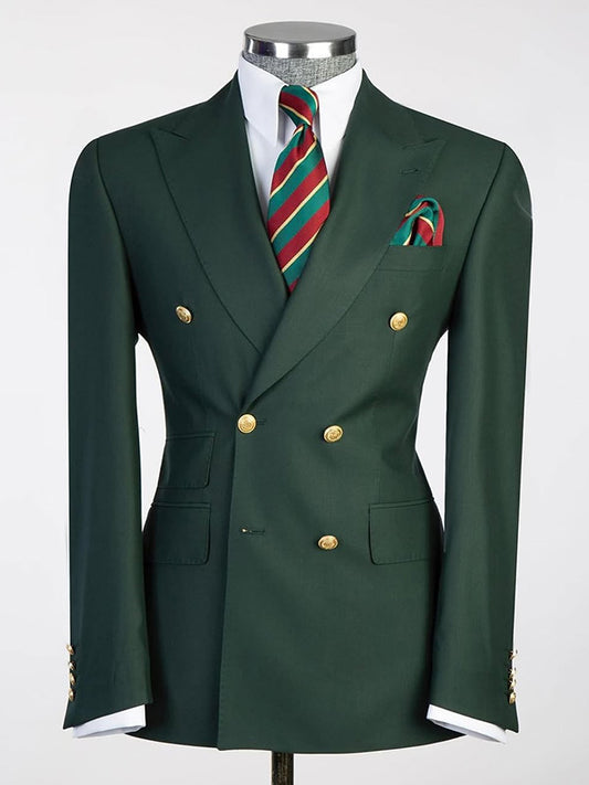 Green 2-piece double breasted Peak Lapel suit