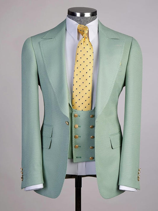 Light green 3-piece Single-breasted Peak Lapel suit