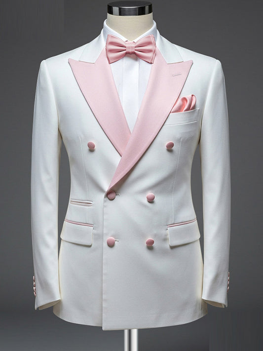 White 2-piece Double-breasted Peak Lapel suit