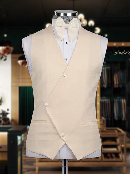 Beige 3-piece 1-button Shawl Lapel suit
