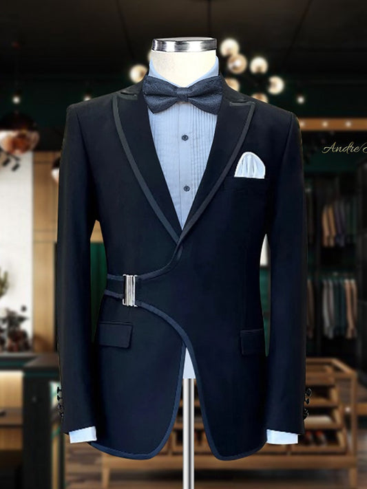 Blue 2-piece metal buckle Peak Lapel suit