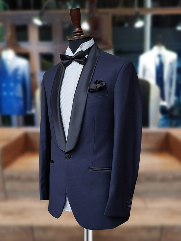 Blue 2-piece 1-button Shawl Lapel suit
