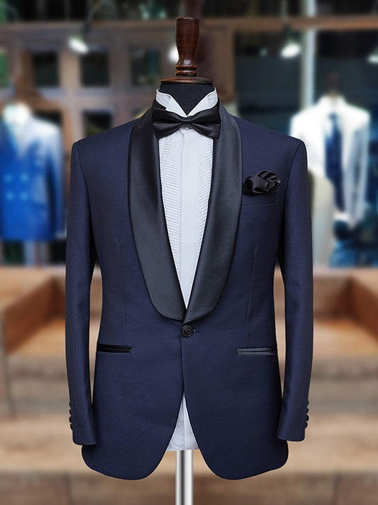 Blue 2-piece 1-button Shawl Lapel suit