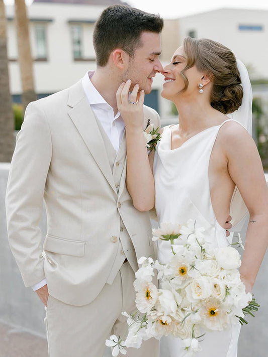 Beige 3-piece 2-button Notch Lapel suit